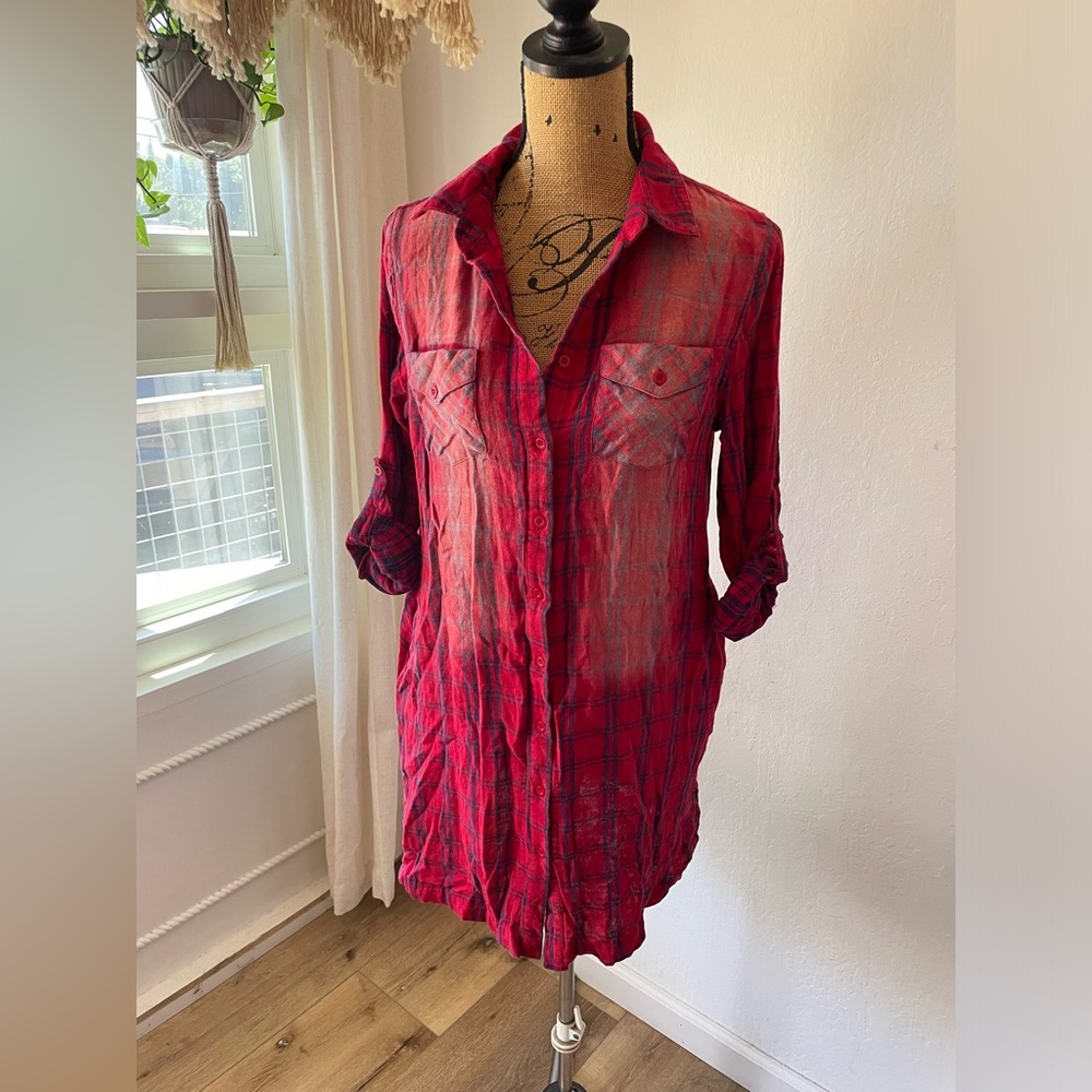 Paper crane red plaid tunic dress shirt top